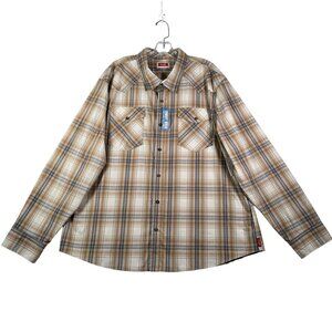 Wrangler Shirt Mens 2XL Beige Plaid Cowboy Wash Long Sleeve‎ Slim Fit NEW Flaws